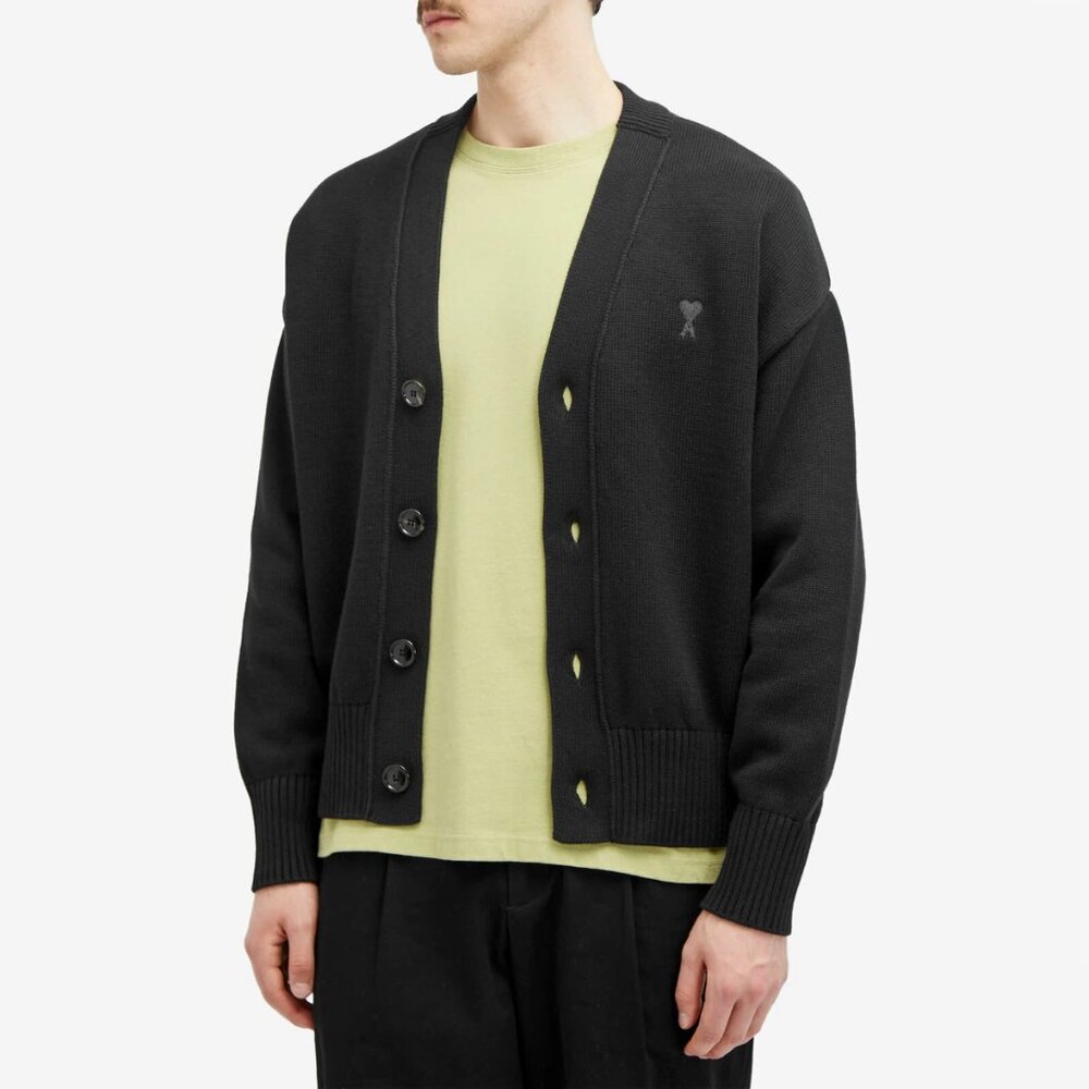 AMI Paris Men's Tonal Heart Cardigan in Black